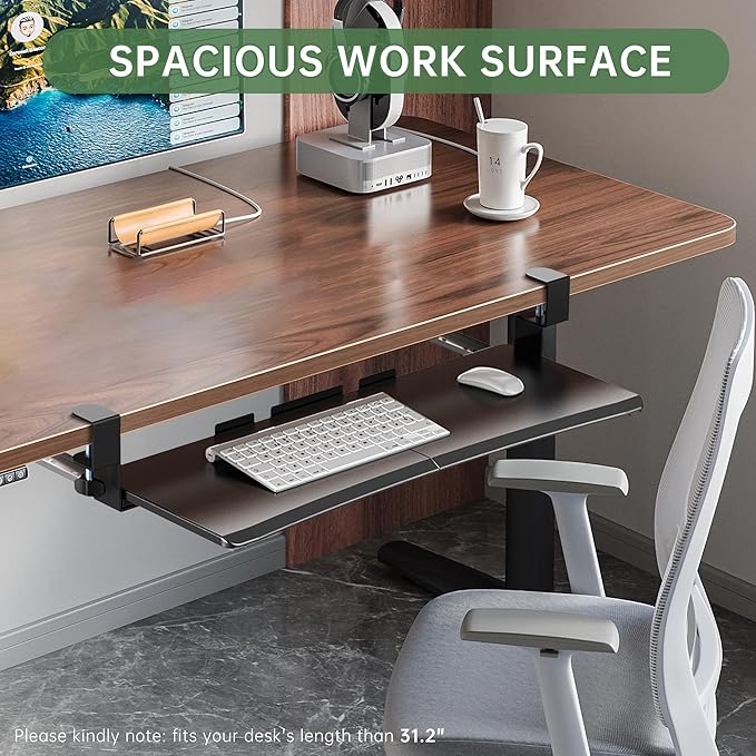 Large Keyboard Tray Under Desk - Slide Out with Sturdy C-Clip Mount System, 27 (31.2 Including Clamps) X 11.81 Put-Out Keyboard Tray Computer Drawer for Ergonomic Typing, Black