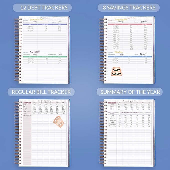 GoGirl Budget Planner & Monthly Bill Organizer – Monthly Financial Book with Pockets. Expense Tracker Notebook Journal, Large (Blue)