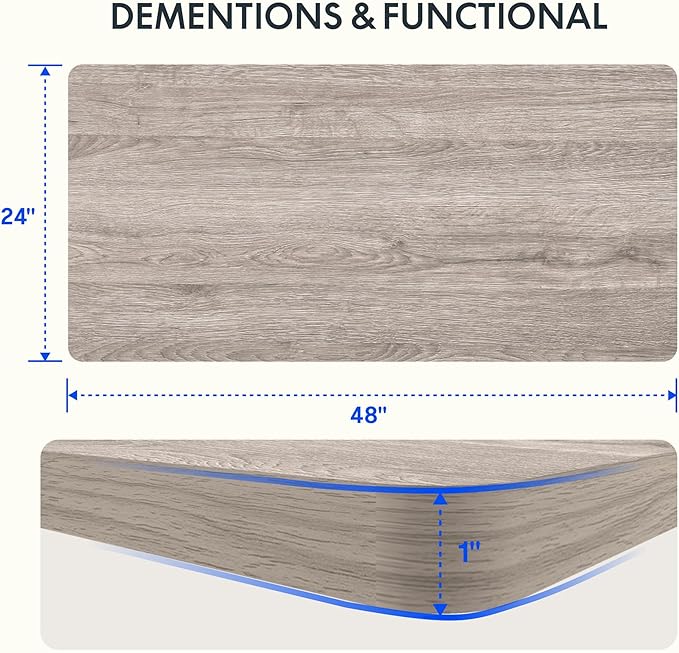 FLEXISPOT EN2 Whole-Piece Standing Desk with Clamp Power Strip, 48 x 24 Electric Stand Up Height Adjustable Desk with Cable Management (White Frame + 48" Gray Wood Grain Desktop, 2 Packages)