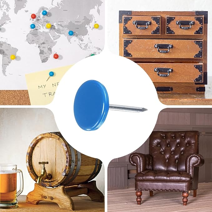 uxcell 100Pcs Upholstery Tacks, 11mmx17mm Flat Head Thumb Tack Decorative Furniture Nails Push Pins for Furniture Sofa Headboards, Blue