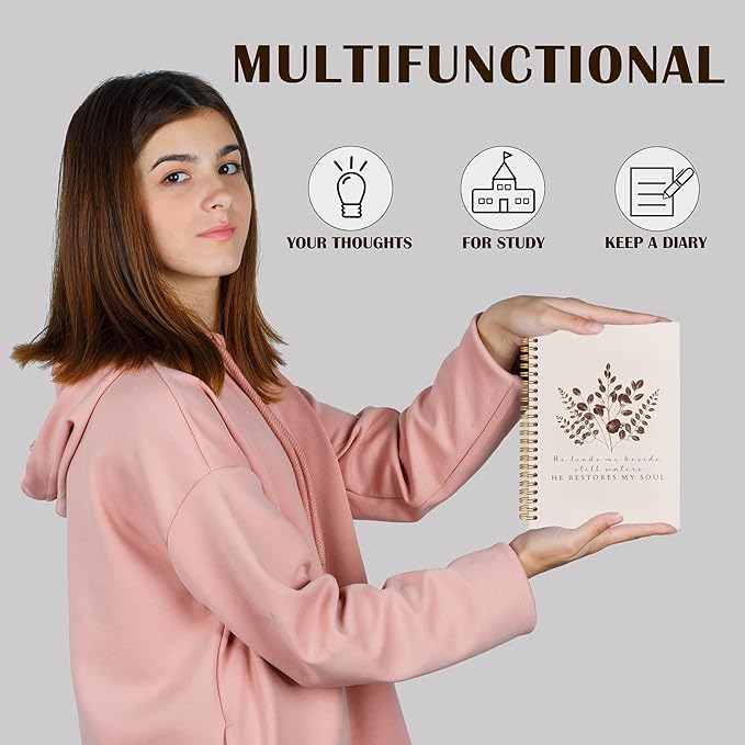 Qabliqo Vintage Plant Christian Spiral Notebooks, He Restores My Soul Bible Journals for Writing, Religious Payer Journal for Women Men, Scripture Notebook for Note Taking, 5.5x8.3 Inch