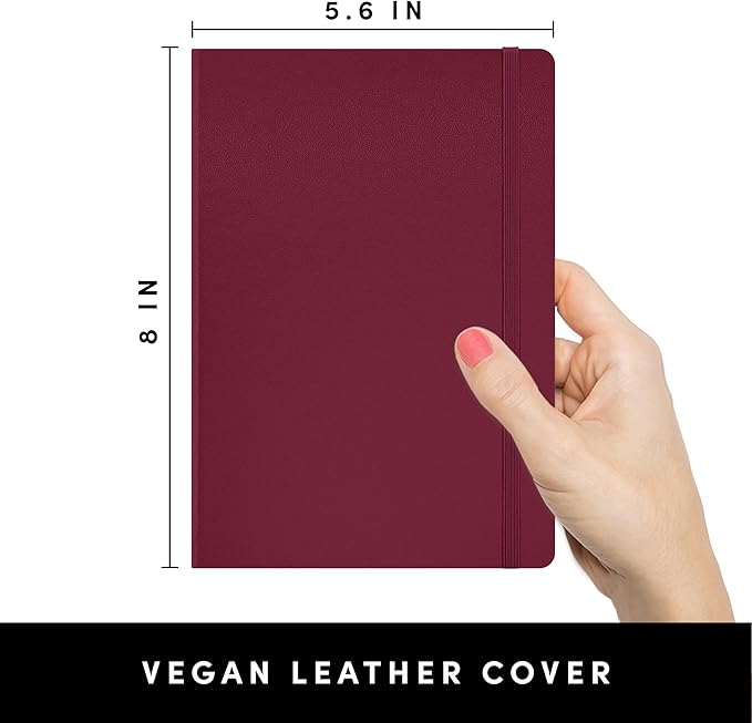 PAPERAGE Lined Journal Notebook, (Burgundy), 252 Pages, Medium 5.6 in x 8 in - 100 GSM Thick Paper – Hardcover Journaling Notebook for Work, School & Note Taking