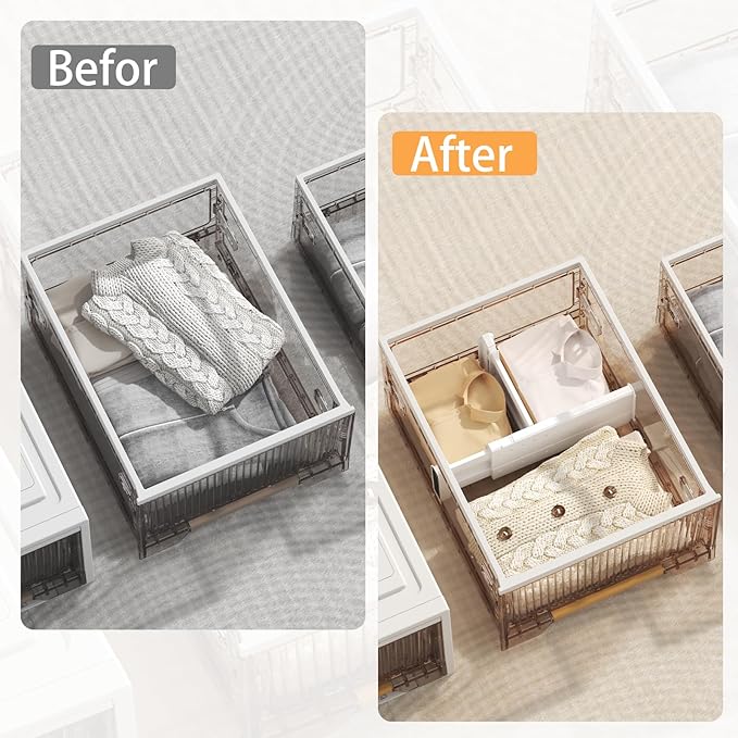 REBECAT 12 Pack Drawer Dividers for Clothes Adjustable Drawer Dividers 4" High Expandable from 11"-17" for Dresser Baby Clothes Bathroom Bedroom Kitchen and Office Storage,White