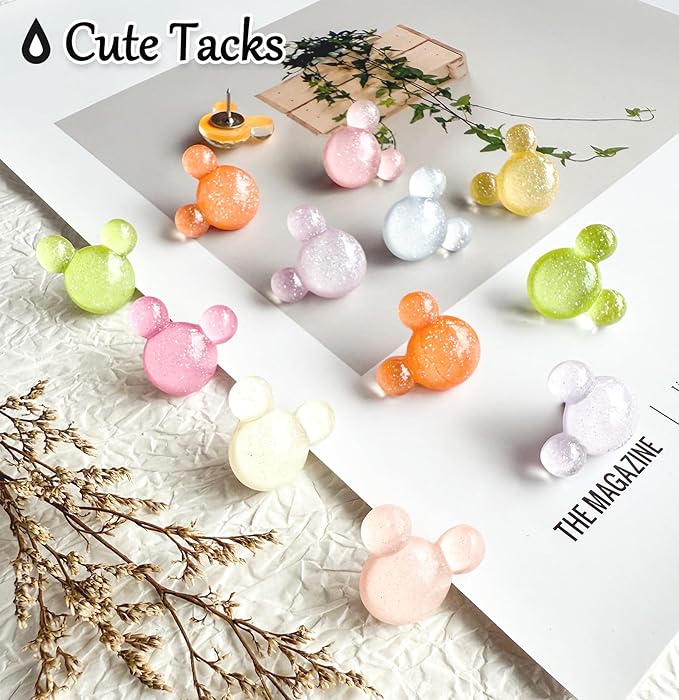 30Pcs Push Pins,Decorative Push Pin,Cute Thumb Tacks Cute Office Decor for Cork Board Bulletin Board,Desk Accessories Aesthetic,Classroom Decor,Business Home Decor(30-Mouse)
