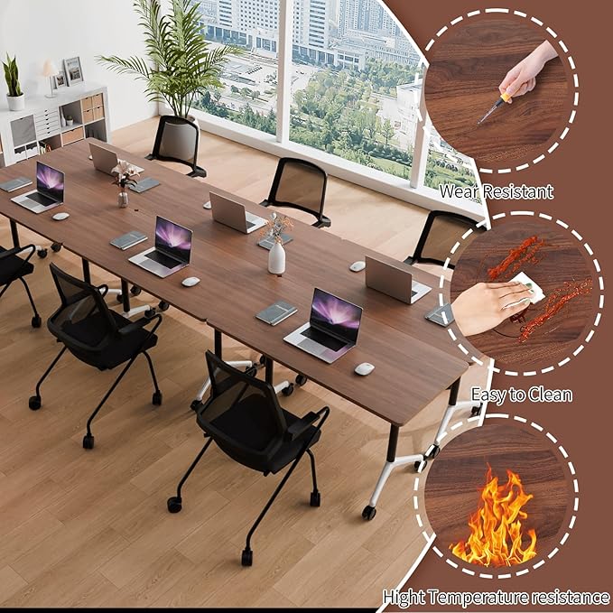 Conference Room Table with Flip-Top Design for Dynamic Meetings, Business Table Computer Desk with Heavy-Duty Frame,Foldable Seminar Meeting Tables for Home Office (4, A, 47.2IN)