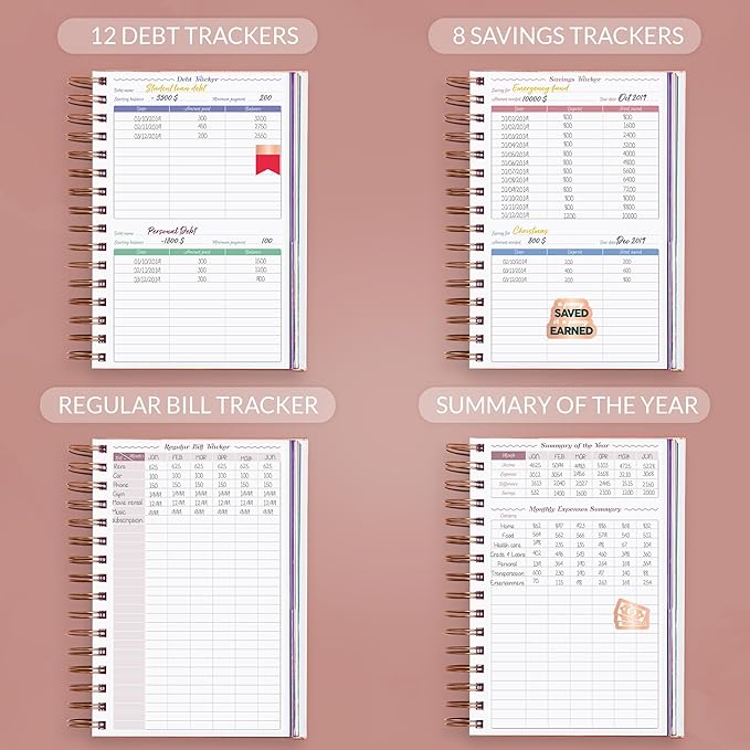 GoGirl Budget Planner & Monthly Bill Organizer – Monthly Financial Book with Pockets. Expense Tracker Notebook Journal, Compact (Rose Gold)