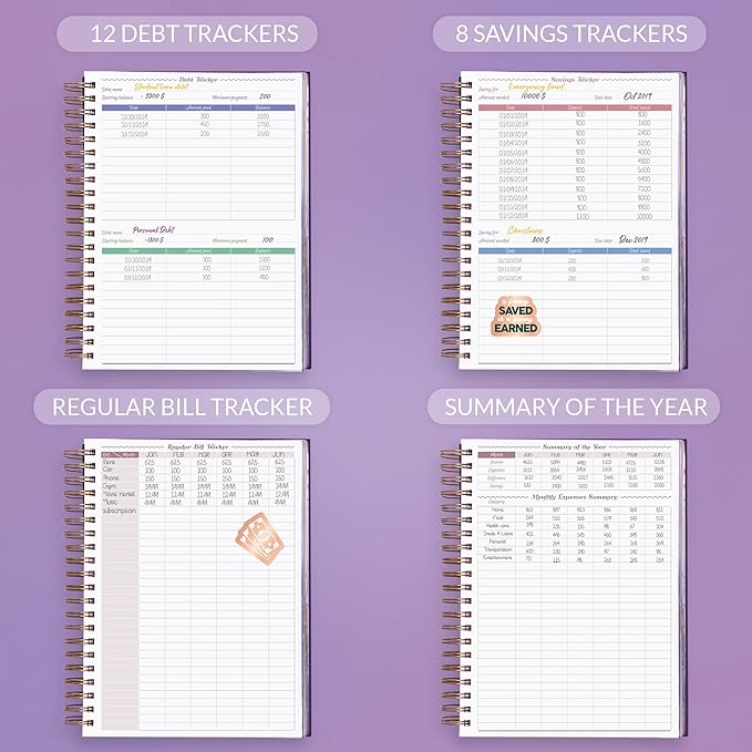 GoGirl Budget Planner & Monthly Bill Organizer – Monthly Financial Book with Pockets. Expense Tracker Notebook Journal, Large (Purple)