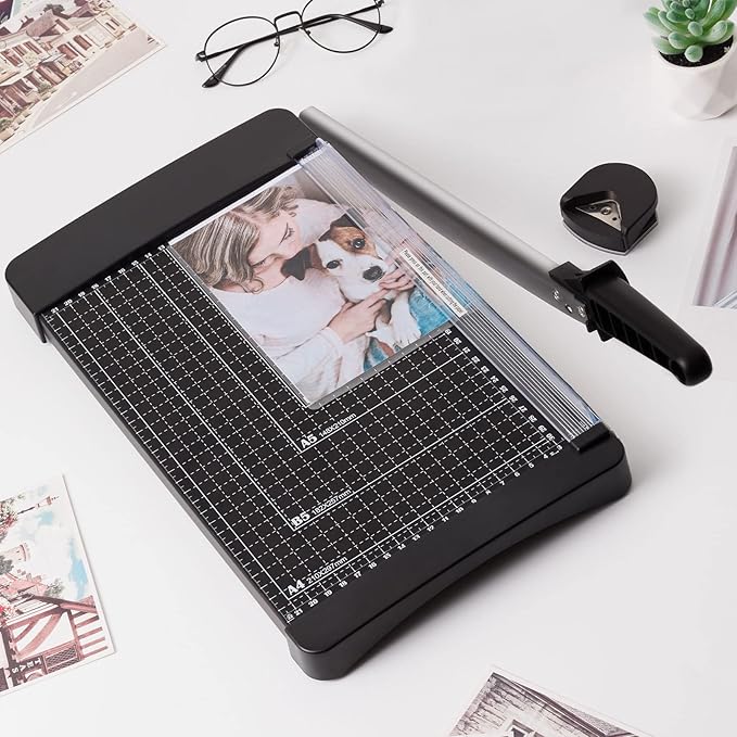 TIANSE Paper Trimmer Paper Cutter Guillotine with Safety Blade Lock 12” 8 to 12 Sheet Capacity Heavy Duty Metal Base A4 Paper Cutting Board for Home Office School