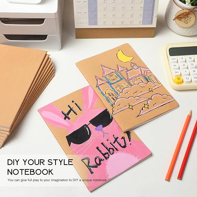 24 Pack Blank Kraft Notebooks, 8.3x5.5 Inches A5 Small Journals Bulk Blank Notebooks 80 Gsm Unlined with 60 Pages A5 Subject Notebooks Traveler Journal Set for Adult Students Back to School Supplies