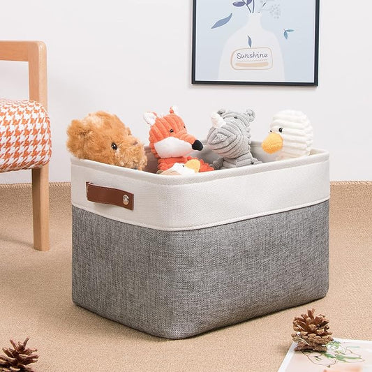 DULLEMELO Storage Baskets for Organizing, Rectangular Fabric Storage Bins Collapsible, Perfect for Shelves, Closets, Empty Gift Baskets (3-Pack Medium-15 inch X 11 inch X 9.5 inch , White&Grey)