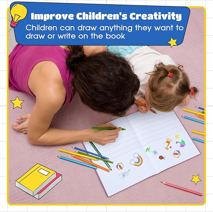 Henoyso 12 Pcs Primary Composition Notebook K-2 9 3/4 x 7 1/2 Inch Primary Journal, Back to School Supplies, Bulk Blank Writing Book for Kid to Write Draw Journal 60 Page Notebooks (Mixed Color)