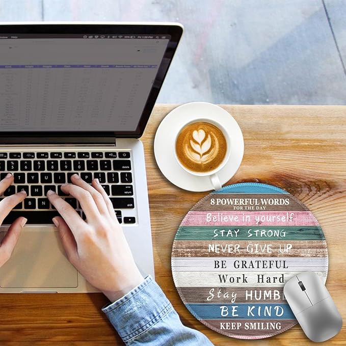 Inspirational Quote Work Mouse Pad, Positive Desk Small Round Mouse Pads, Mini Travel Mousepad for Wireless Computer Laptop, Office Desk Accessories, 8.6 x 8.6 inch