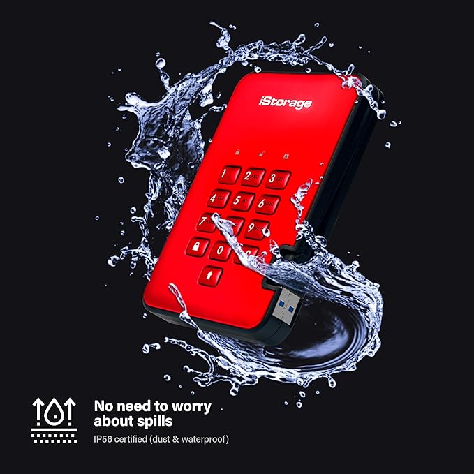 iStorage diskAshur2 HDD 5TB Red | Secure portable hard drive | Password protected | Dust & water resistant | Hardware Encryption