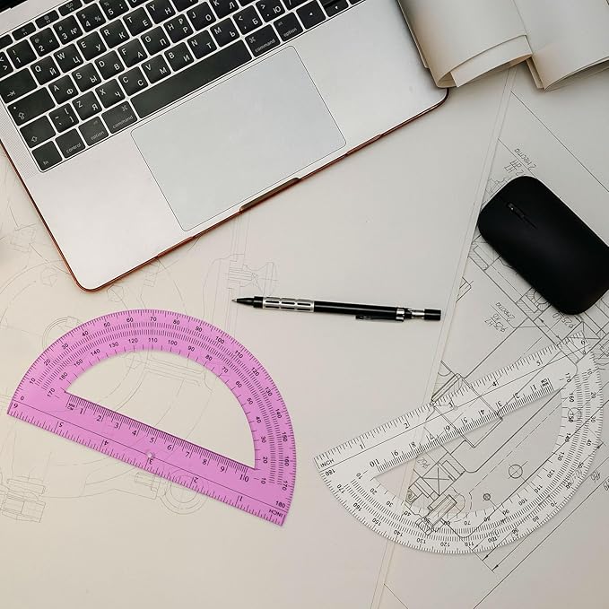 Zonon 100 Pack 6 Inch Plastic Protractor Back to School Protractors 180 Degrees Pink Blue Clear Protractors for Classroom Math Teacher Student Office Supplies, Clear, Pink, Blue