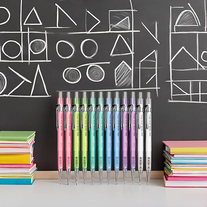 JVPEN Transparent Mechanical Pencils – 0.5 mm Drafting Pencils, Assorted Clear Colors – Smooth Writing, Non-Slip Grip, Built-in Eraser – Ideal for School, Office & Technical Drawing – 12-Pack