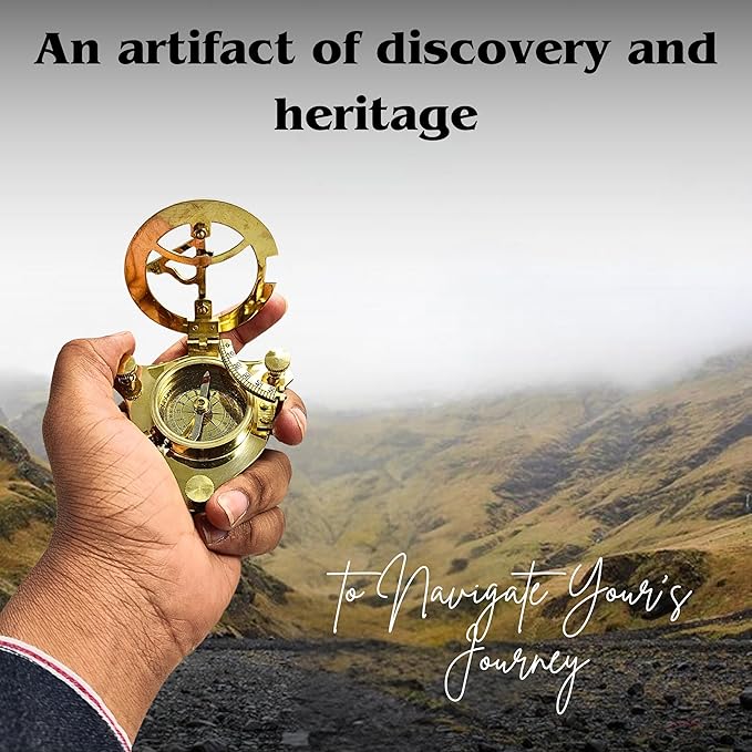 Antique Brass & Copper Sundial Compass, Sundial Clock in Box Gift Sun Clock Ship Replica Watch, Nautical Gifts for Men, Unique Nautical Decor, Naval Maritime Sundial (#4 Golden Sundial)