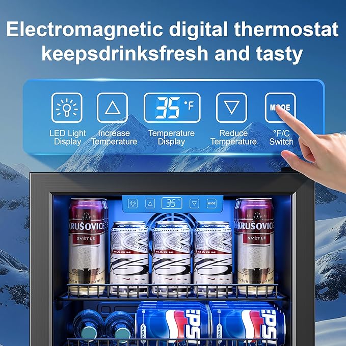 Beverage Refrigerator Cooler, 120 Can Drink Fridge with Glass Door for Soda Beer or Wine, Digital Temperature Control, Mini Fridge for Bedroom, Bar, Office (Black, 3.23 Cu.Ft)