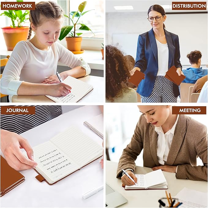 feela 15 Pack Pocket Small Notebooks Bulk, Mini Cute Notepads Hardcover College Ruled Lined Journals with Pen Holder for School Business Memos, with 15 Black Pens, 3.5”x 5.5”, A6, Brown