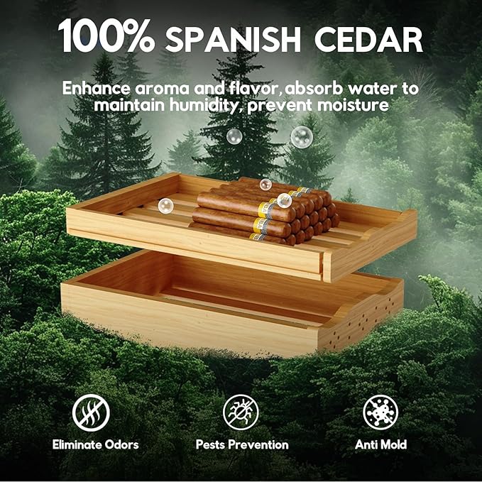 Tylza Electric Cigar Humidor Cabinet 50L, Electric Humidors for Cigars with Temp & Humidity Control, Digital Hygrometer, Lock, Refrigerator, Cigar Humidors with Cedar Wood Drawer Shelves, 370 Cigars