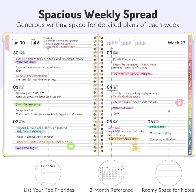 Jul 2025 - Dec 2026 Planner, Forvencer Academic Planner 2025-2026, 18 Month Daily Planner, 8.5" x 11", Weekly & Monthly Agenda Book, Hardcover Calendar Book, School Supplies for Student Teacher, Purple