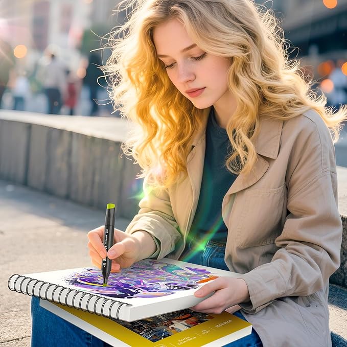 Soucolor 100 Sheets Marker Paper Pad, 9"x12" Bleedproof Art Sketch Pad, 73lb/120gsm Drawing Paper Spiral Sketch Book, Alcohol Marker Paper Painting Coloring Paper for Beginners, Artists, Kids