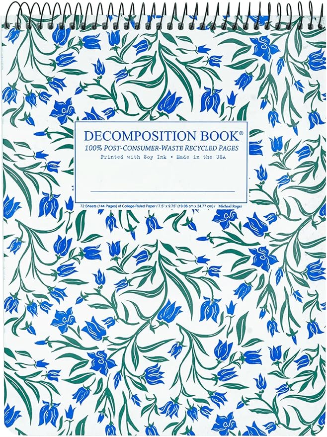 Decomposition Bluebells Top Bound Spiral Notebook – 7.5 x 9.75 Journal, College Ruled Lined Pages – Left-Handed Friendly Notebooks Ideal for Students, Artists & Office Professionals – Made in USA