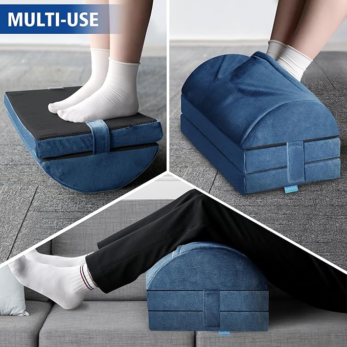 KAYFIA Foot Rest for Under Desk at Work XXL(20in) with 3 Adjustable Heights,Foot Stool with Supportive Gel Foam, Warmer Feet Pocket Footrest for Office Gaming Chair, for Leg Support -Blue