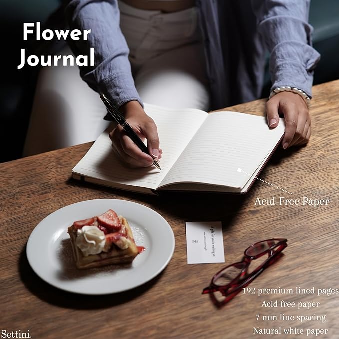 SETTINI® Lined Journal - Flower Journal for Writing Gift Set - Hardcover Vegan Leather, Unique Pen Holder, 192 Pages, 6" x 8.5" - Includes Pen and Gift Box - Birthday Gift
