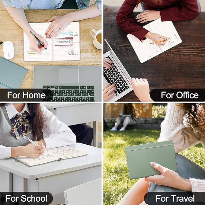 EMSHOI A4 College Ruled Notebook Journal- 400 Pages (200 sheets), 7mm Spacing & Vegan Leather Cover for Work, School, Bible Study, Bullet Journaling- with Sticky Notes, Pocket & Pen Holder- Purple