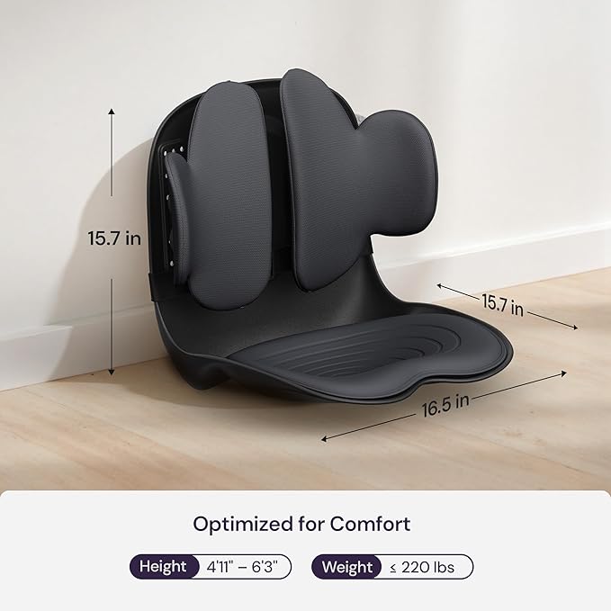 3D Lumbar Support Seat Cushion – Patented Spine Alignment Ergonomic Posture Corrector, Breathable Mesh & EVA Foam, Portable for Home, Office, Meditation, Gaming, Outdoor 16.5" W × 15.7" D
