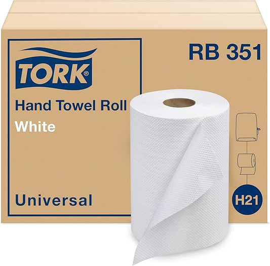 Tork Paper Hand Towel Roll White H21, Universal, 100% Recycled Fiber, 12 Rolls x 350 ft, RB351