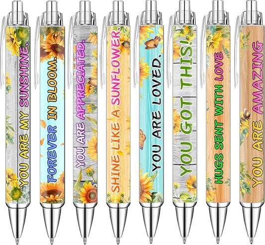 Idealmuzik Sunflower Pens Set – Bright Sunshine -Themed Ballpoint Pens for Girls, Teachers, and Flower Lovers – Smooth Writing Stationery for School, Office, or Journaling – Gift for Women