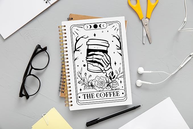 The Coffee Tarot Journal Notebook - Coffee Lover Gifts, Tarot Lover Gifts, Gothic Goth Skeleton Notebook, Witchy Journal, Witchy Gifts, Gothic Office Supplies, Spiral Notebook 5.5x8.3