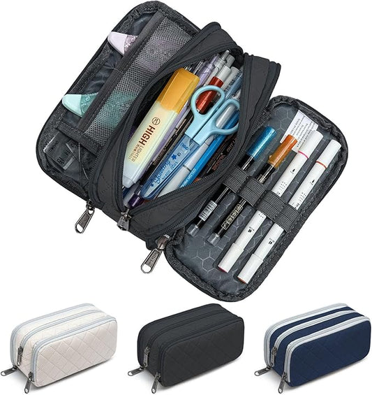 Della Gao Small Pencil Case Large Capacity Pencil Pouch Marker Pen Bag Coin Pouch Office Stationery Organizer (Black-3BKRH)