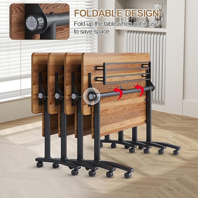 Conference Room Table with Flip-Top Design for Dynamic Meetings, Business Table Computer Desk with Heavy-Duty Frame,Foldable Seminar Meeting Tables for Home Office (6, C, 47.2IN)