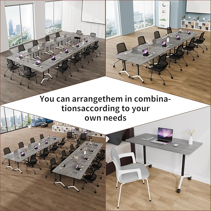 Conference Room Table with Flip-Top Design for Dynamic Meetings, Business Table Computer Desk with Heavy-Duty Frame,Foldable Seminar Meeting Tables for Home Office (4, B, 55.1IN)