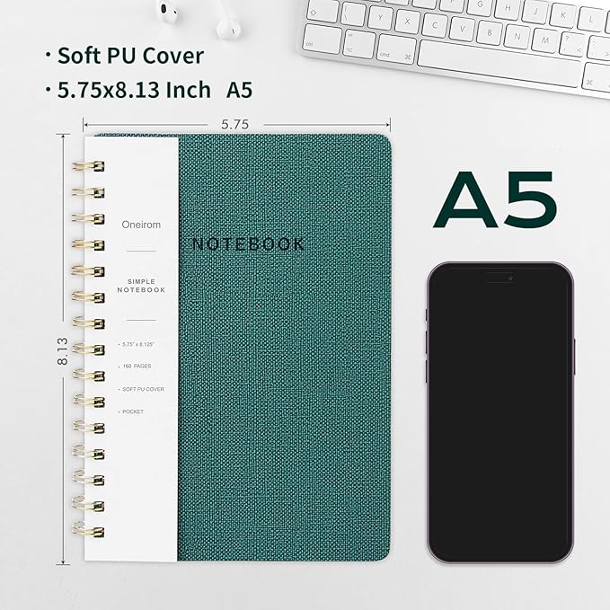 Lined Spiral Notebook College Ruled A5 Journal Book for Note Taking, 160 Pages Writing Journal for Office and Home School Supplies 5.75x8.125 inch (6pack-3Black/3Green)