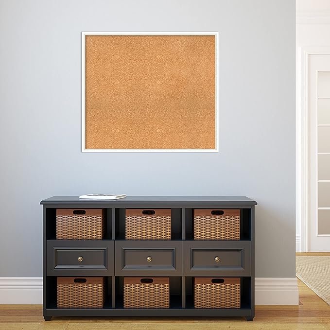 Amanti Art Natural Cork Board for Wall, 29x33 Vision Board with White Frame, Large Corkboard Office Decor for Home Organization, Modern Corkboard Pinboard to Display Items for Home Organization in