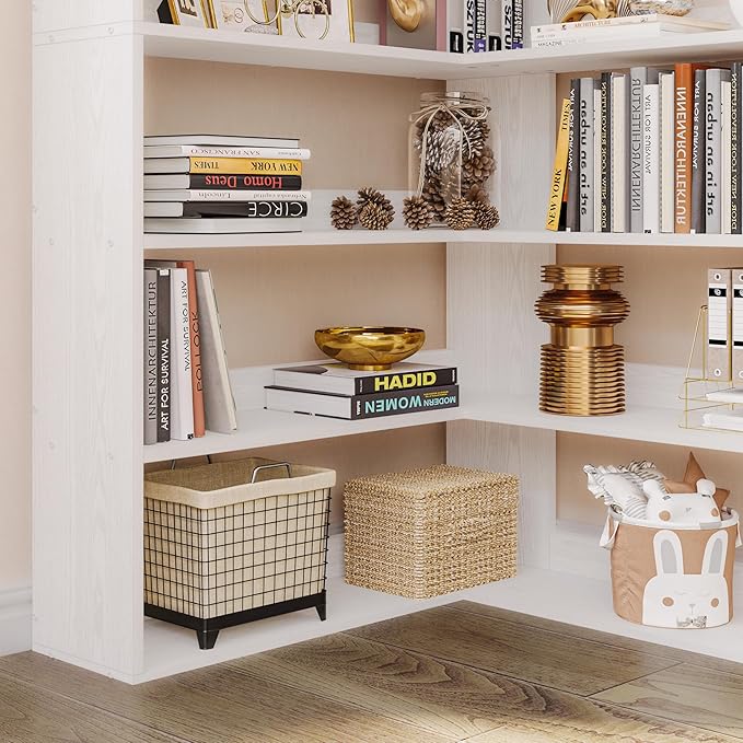 IRONCK Bookshelves 6 Tiers with Baffles Industrial Large Corner Etagere Bookcase Storage Display Rack for Living Room Home Office