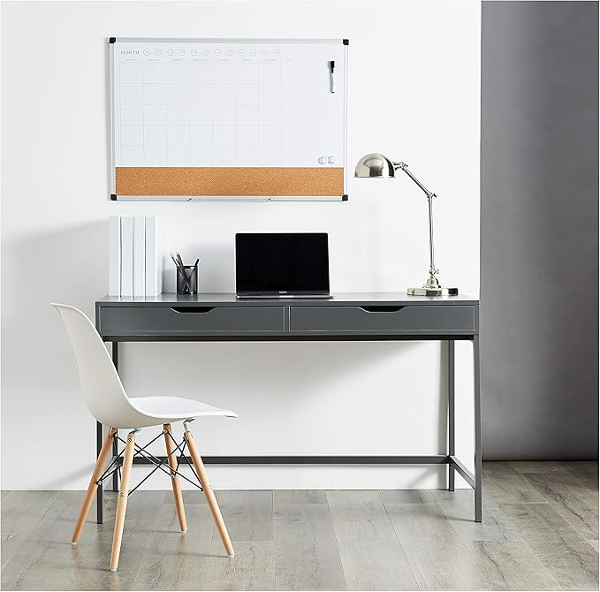 Amazon Basics 24" x 36" Monthly Whiteboard Calendar with Cork Board, Wall Mounted, Easy to Install, Silver Aluminum Frame