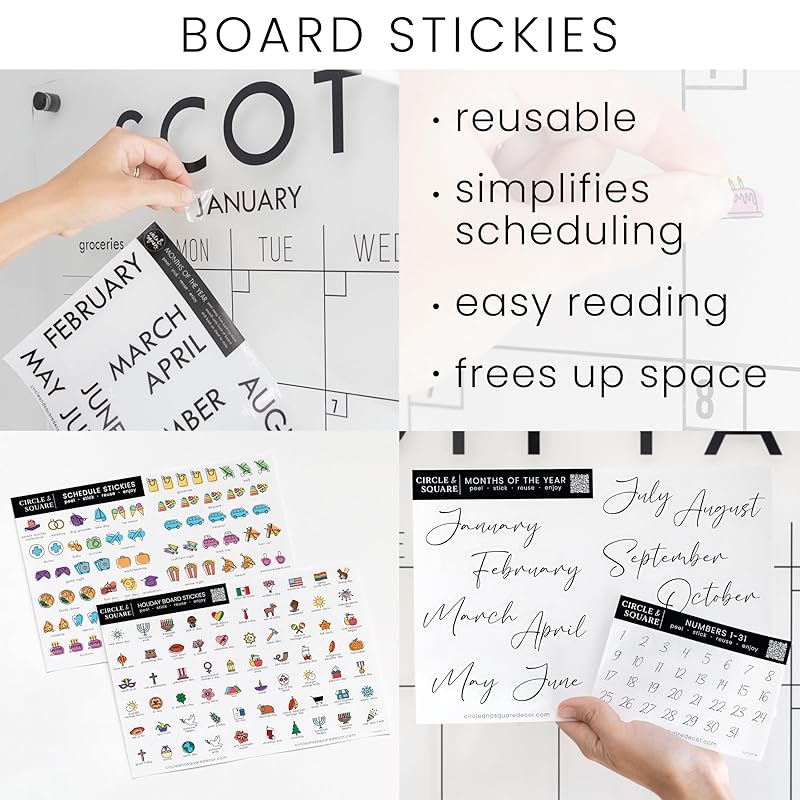 Personalized Clear Acrylic Calendar for Wall, Calendar Whiteboard for Wall, Dry Erase Wall Calendar, Wall Calendar Organizer System for Home (Cursive, Grey, 23"W x18.5"H)