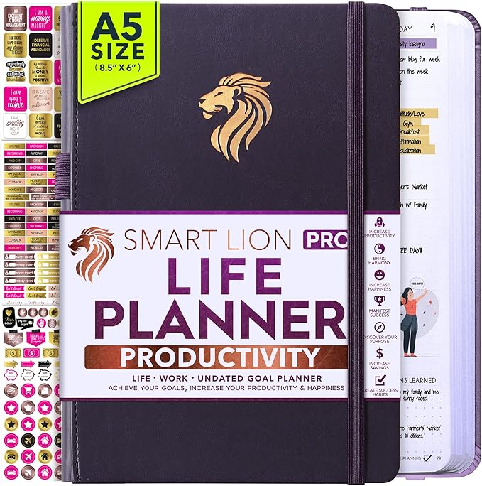 Life Planner - Undated Daily, Weekly & Monthly Planner with Budget Section | A 12 Month Journey to Increase Productivity & Happiness | Life Organizer & Gratitude Journal - Horizontal Format
