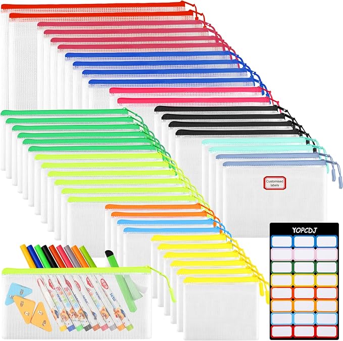 42pcs Mesh Zipper Pouch Bags, Puzzle Bag for Organizing Storage,12 Colors for Puzzles Board Game Storage, 8 Sizes for Reusable Plastic Zip Organizer for Travel