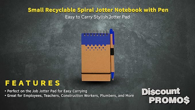 DISCOUNT PROMOS 10 Recyclable Spiral Small Notebooks Pack - 60 Lined Pages - Blue