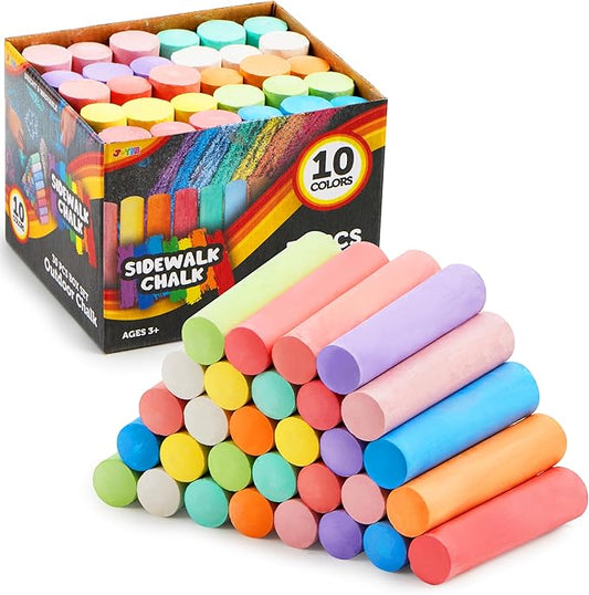 JOYIN 30 PCS Sidewalk Chalks for Kids, 10 Colors, Non-toxic Jumbo Washable Colored Chalk for Toddlers 1-3, School Supplies, Classroom Must Haves, Gift for Kids