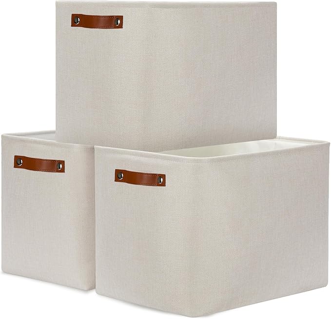 DULLEMELO Large Storage Baskets, Fabric Storage Bins for Organizing Clothes, Large Storage Bins with Handles for Shelves Closet Organizers, Fabric Storage Baskets for Toy Organizers(Beige)