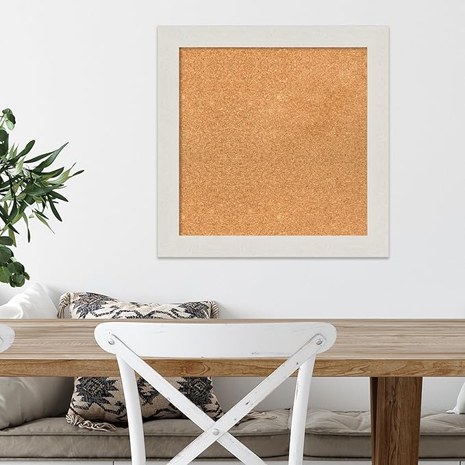 Amanti Art Natural Cork Board for Wall, 21x21 Vision Board with White Frame, Small Corkboard Office Decor for Home Organization, Country Rustic Corkboard Pinboard to Display Items for Home