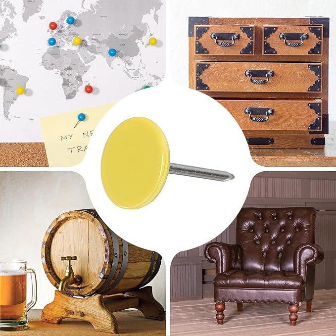 uxcell 100Pcs Upholstery Tacks, 11mmx17mm Flat Head Thumb Tack Decorative Furniture Nails Push Pins for Furniture Sofa Headboards, Yellow