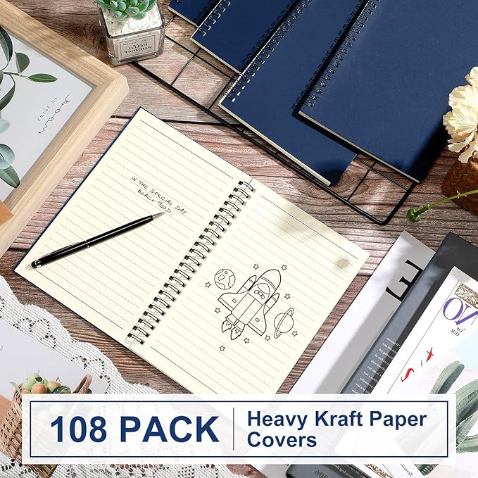 Yahenda Spiral Notebook Bulk A5 Journal Lined 8.3'' x 5.5'' Writing Composition Paper Small Notepad Subject Notebook for Students Office Business Back to School Supplies(Deep Blue,108 Pcs)