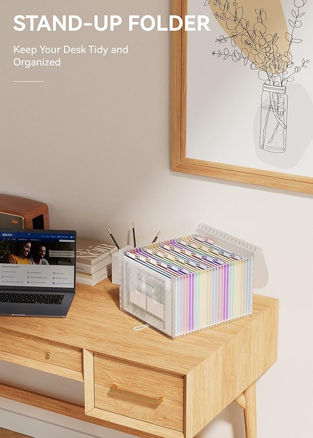 ABC life 26 Pockets Accordian File Folder Organizer Letter Size Expanding File Folder, A4 Portable Document Paper School Organizer, Expandable Multicolor Accordion Filing Folders with Labels(Blue)